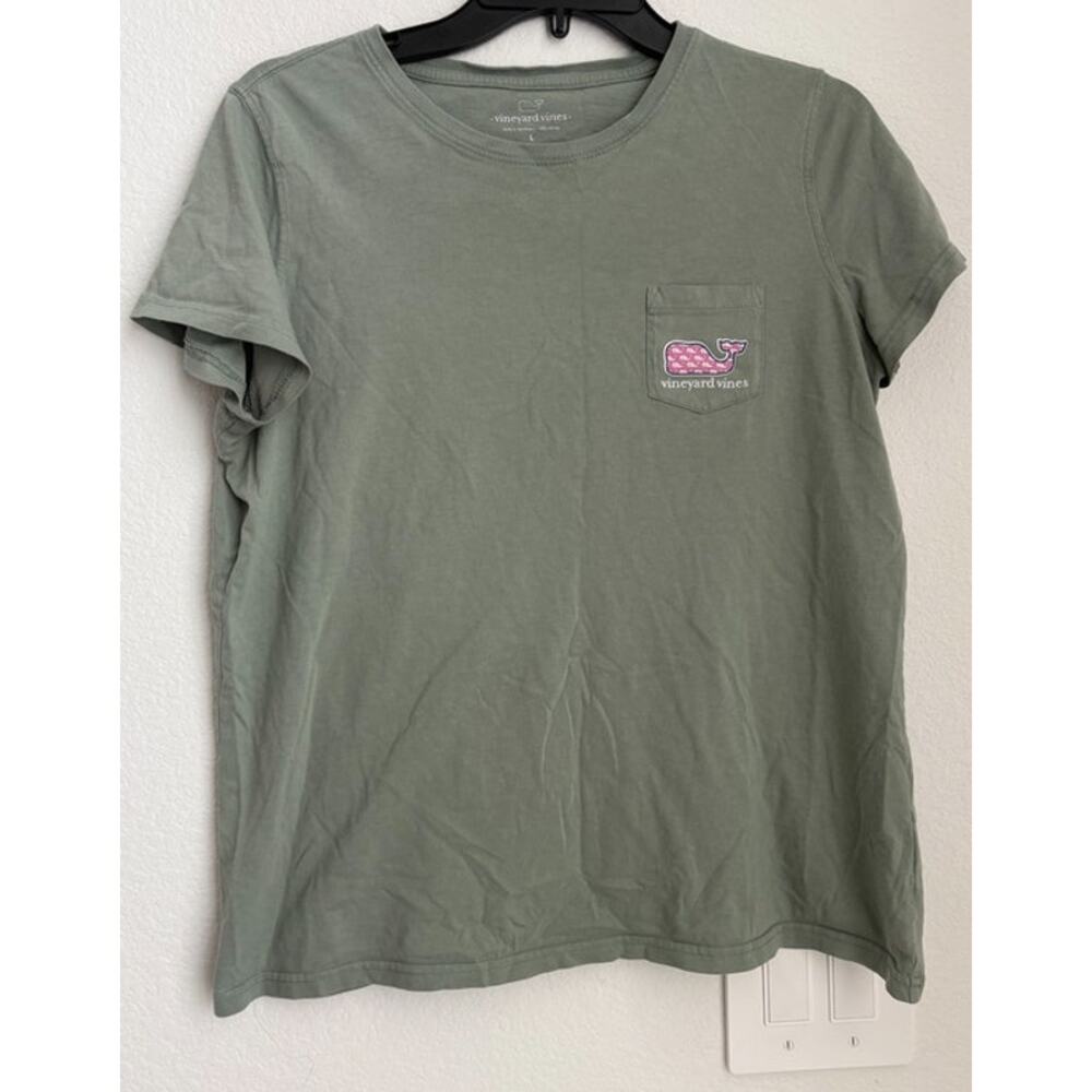 Girls Vineyard Vines Green/Pink Whale Pocket T-Shirt Size Large